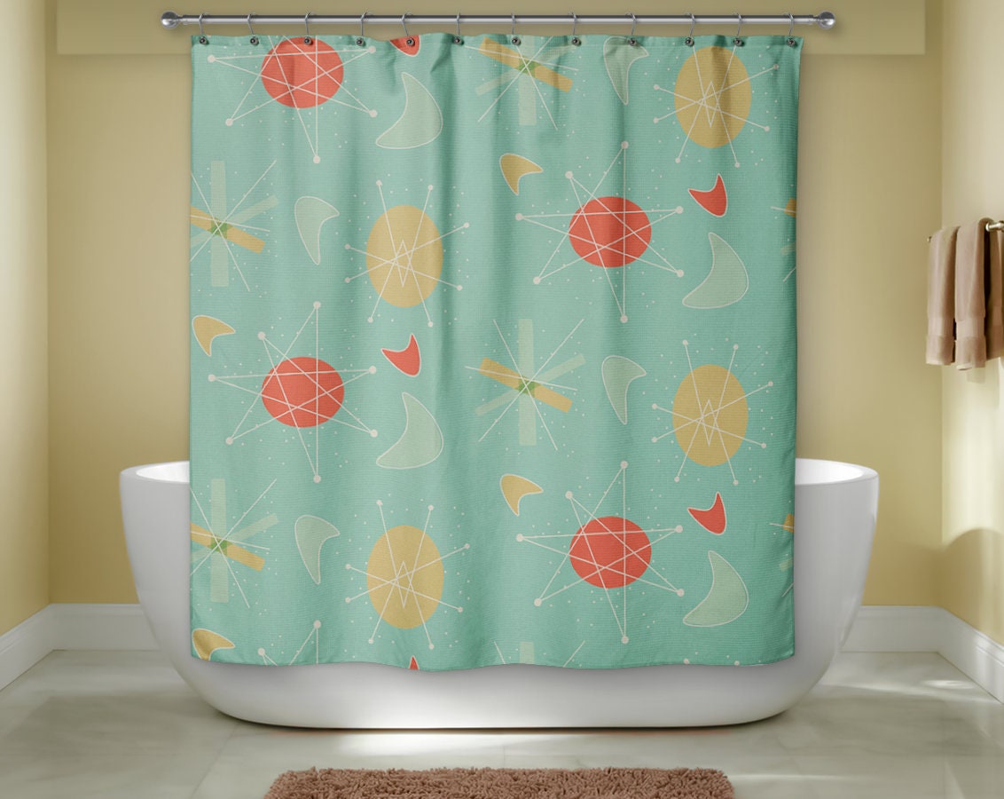 Atomic Mid Century Modern Shower Curtain: Retro Bath Decor