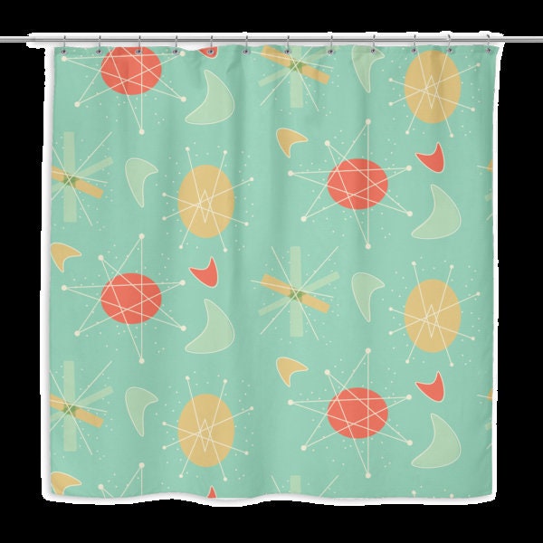 Atomic Mid Century Modern Shower Curtain: Retro Bath Decor - Image 2