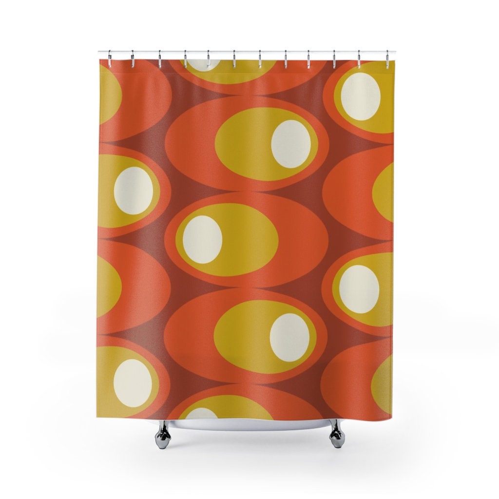 Atomic Star Shower Curtain, Mid Century Modern Bathroom Decor, Retro Bathroom Accessory