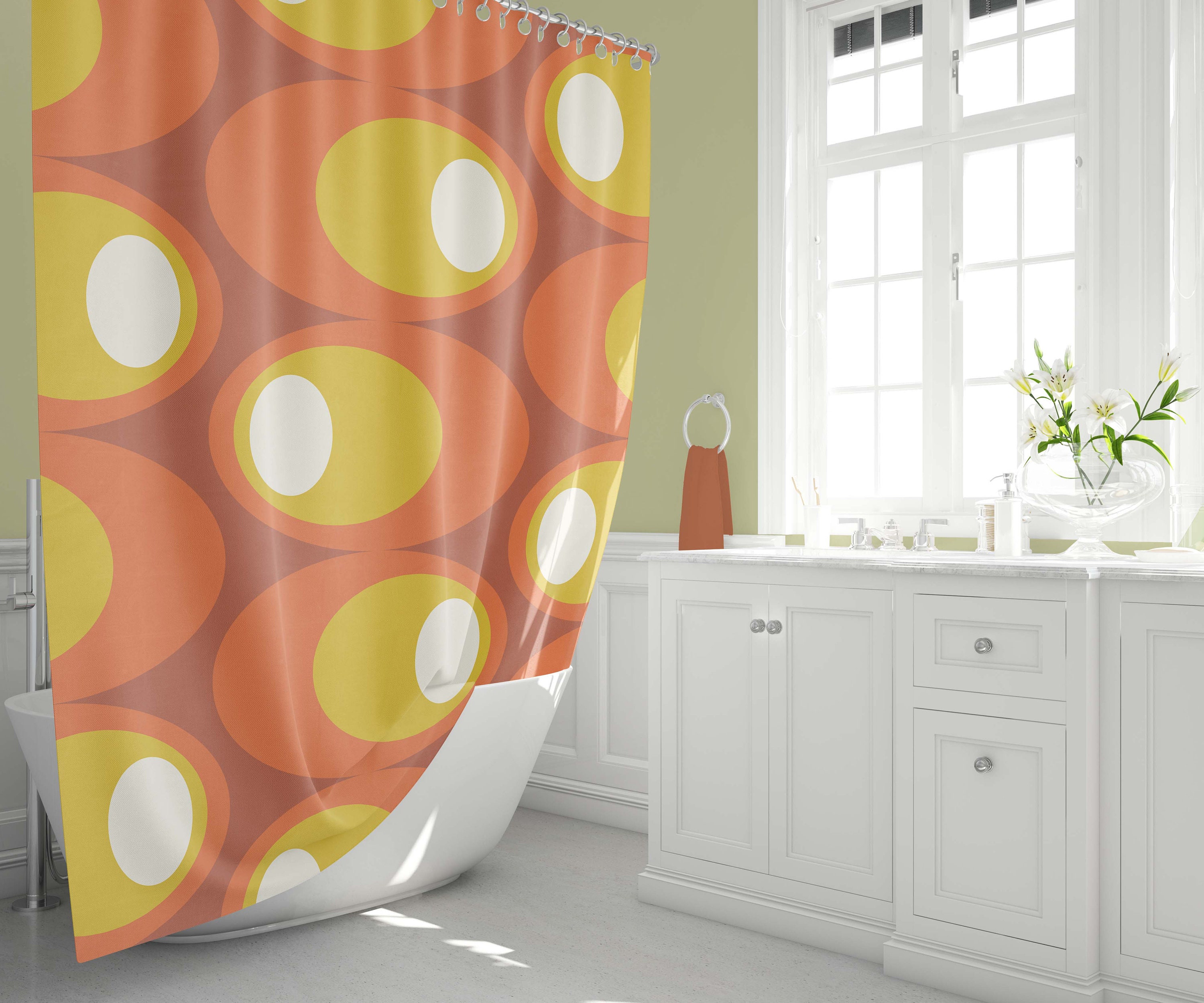 Atomic Star Shower Curtain, Mid Century Modern Bathroom Decor, Retro Bathroom Accessory - Image 2