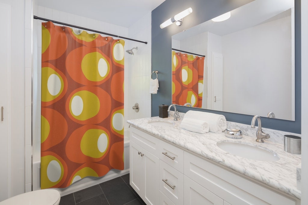 Atomic Star Shower Curtain, Mid Century Modern Bathroom Decor, Retro Bathroom Accessory - Image 3