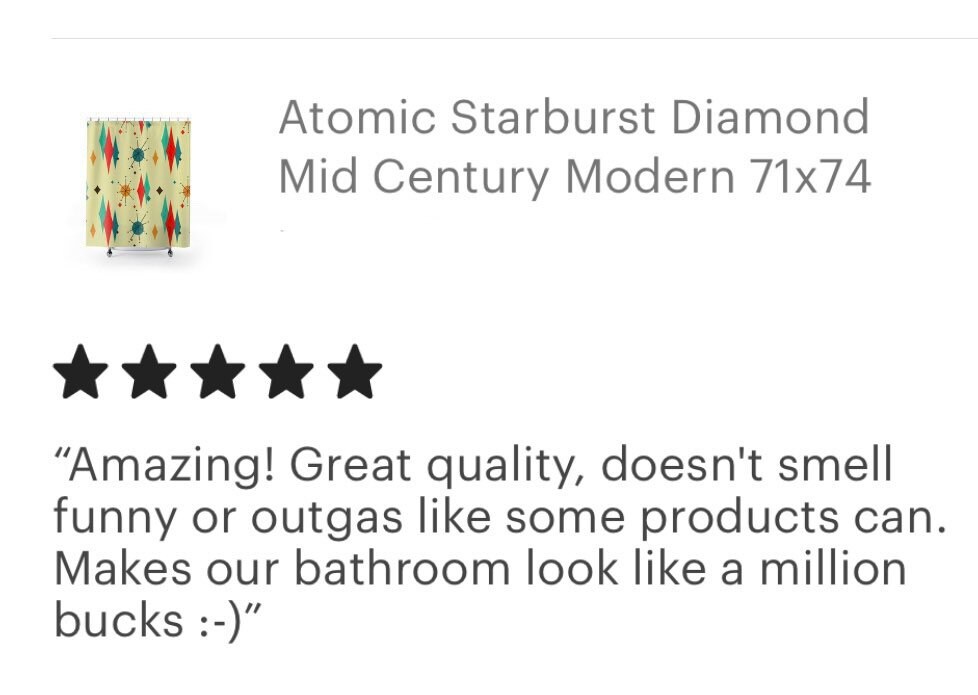 Atomic Starburst Diamond Mid Century Modern Shower Curtain - Durable Polyester for Retro Atomic Age Bathroom Decor - Image 2