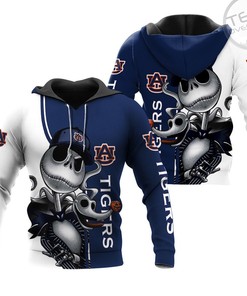 Auburn Tigers Jack Skellington and Zero 3D Zip-Up Hoodie in All Over Print