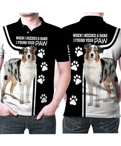 Australian Shepherd Paw Print Polo Shirt with Heartwarming Quote