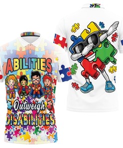 Autism Support Boys Abilities Outweigh Disabilities Polo Shirt with Personalization and Polo Collar