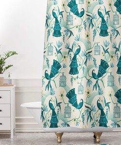 Aviary Cream Chinoiserie Shower Curtain / Birds Bathroom Decor / Fabric Bath Curtain / Vintage-Inspired