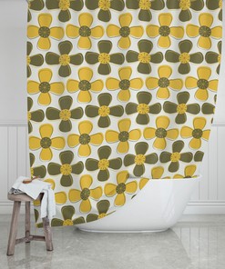 Avocado Green Floral Shower Curtain: Retro Mid Century Modern