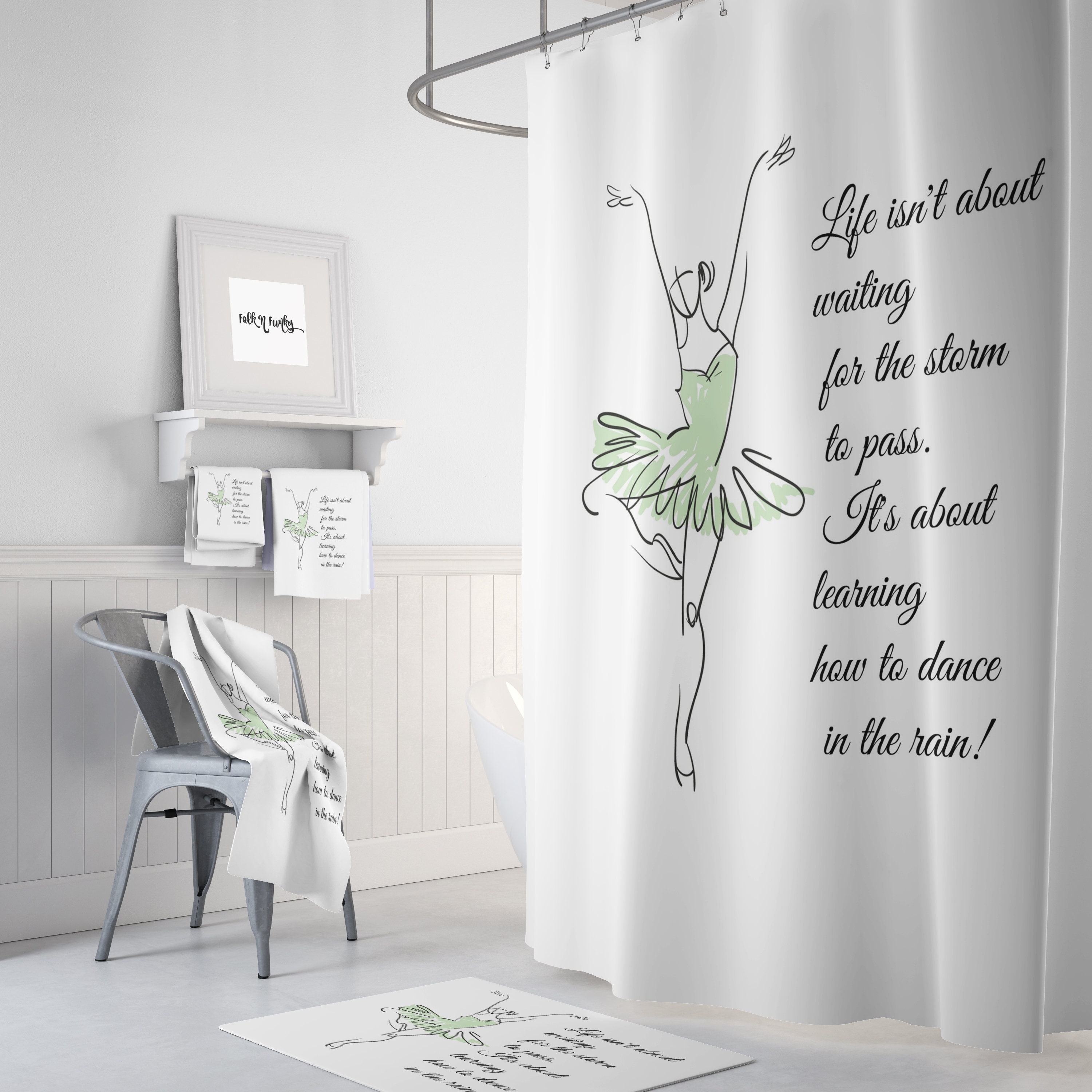 Ballerina Dancing In The Rain Quote Shower Curtain for a Inspirational Bathroom Decor - Image 2