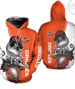Baltimore Orioles 3D Hoodie with Jack Skellington and Zero Print