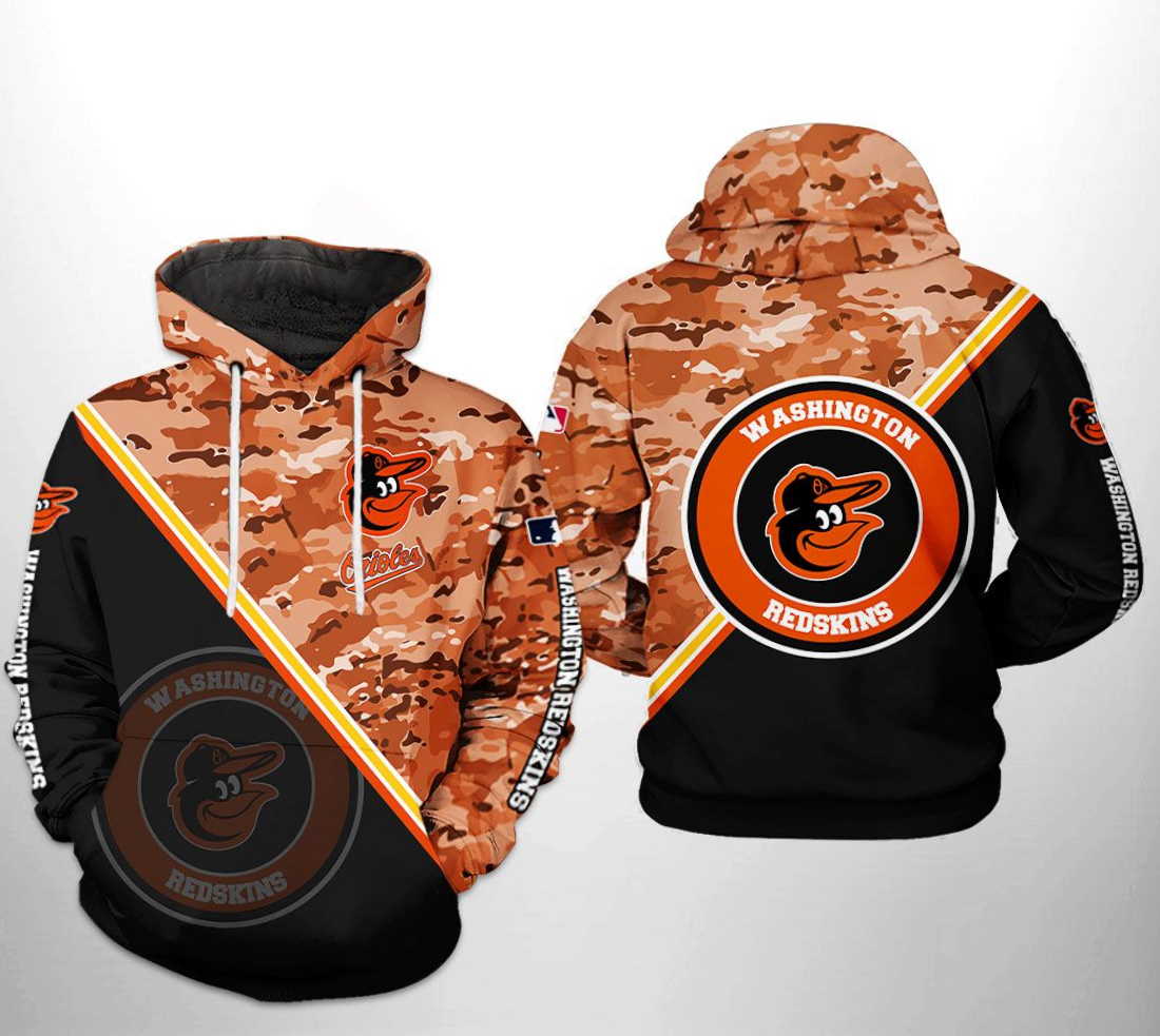 Baltimore Orioles All Over Print Camo Team 3D Hoodie Zipper