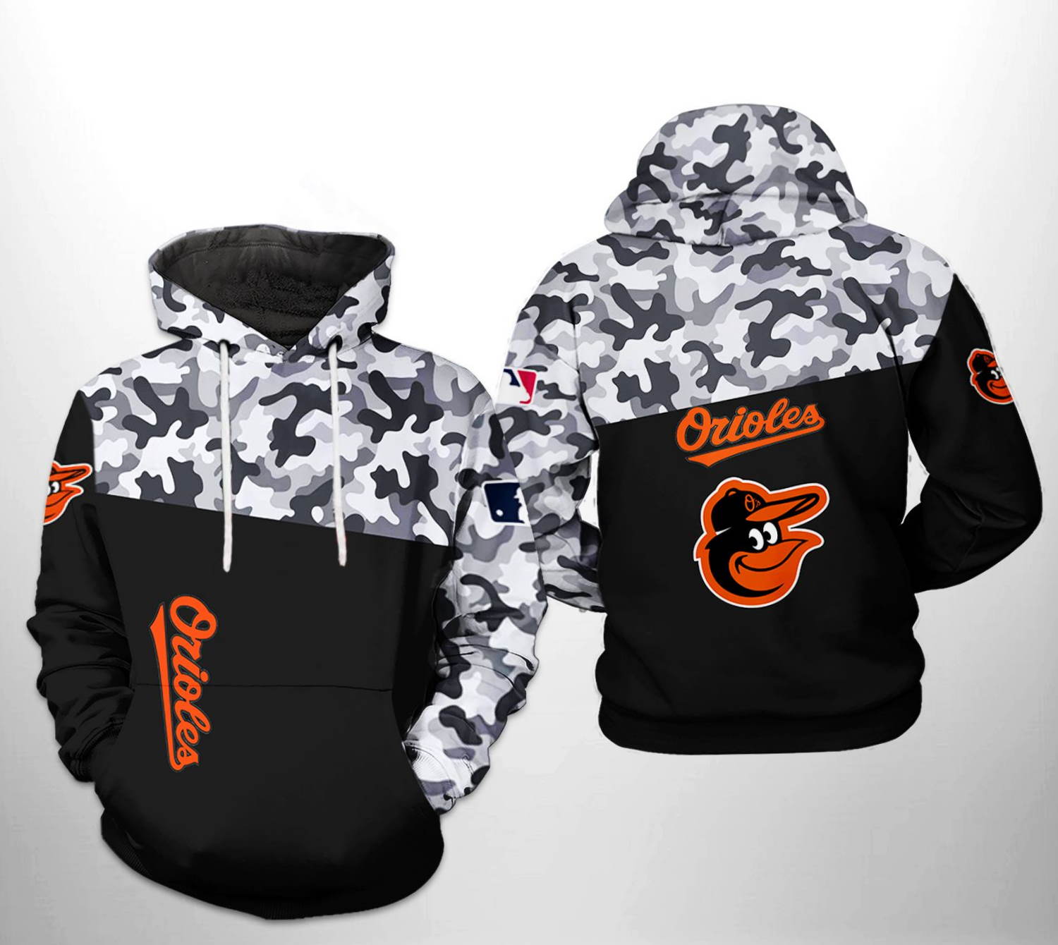 Baltimore Orioles All Over Print Camo Veteran 3D Hoodie