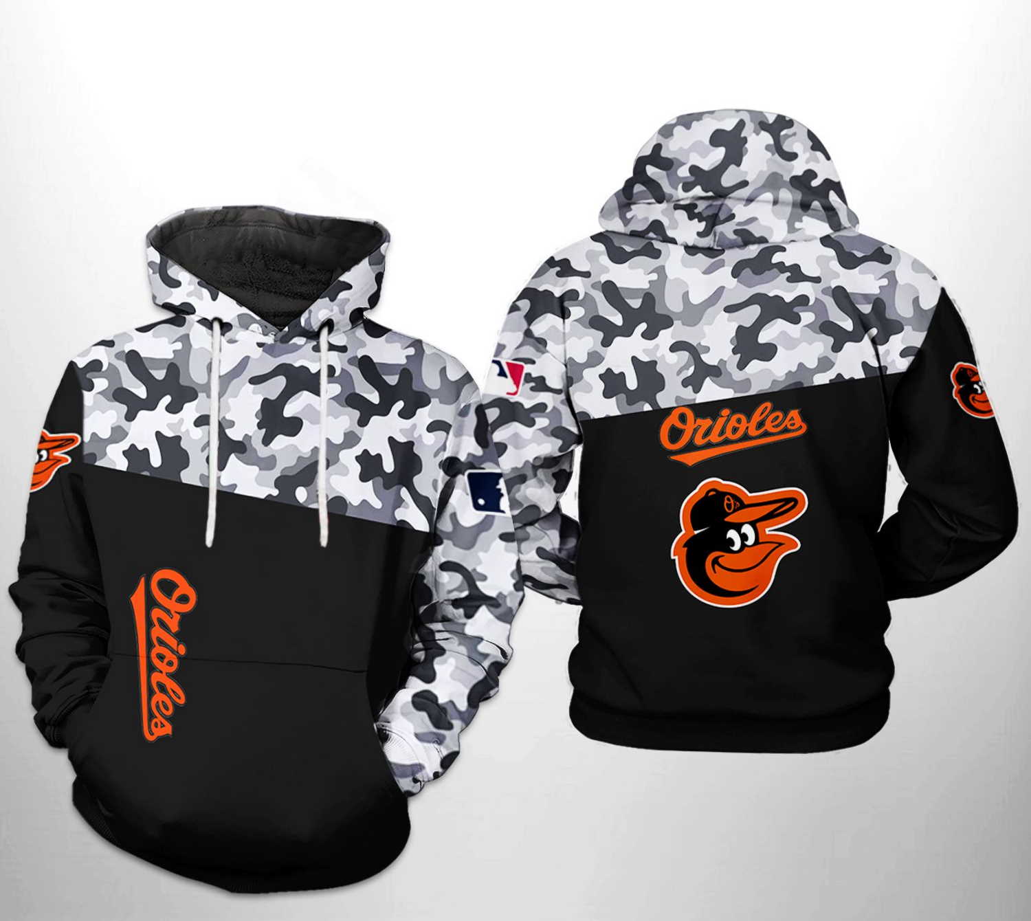 Baltimore Orioles All Over Print Camo Veteran 3D Hoodie Zipper