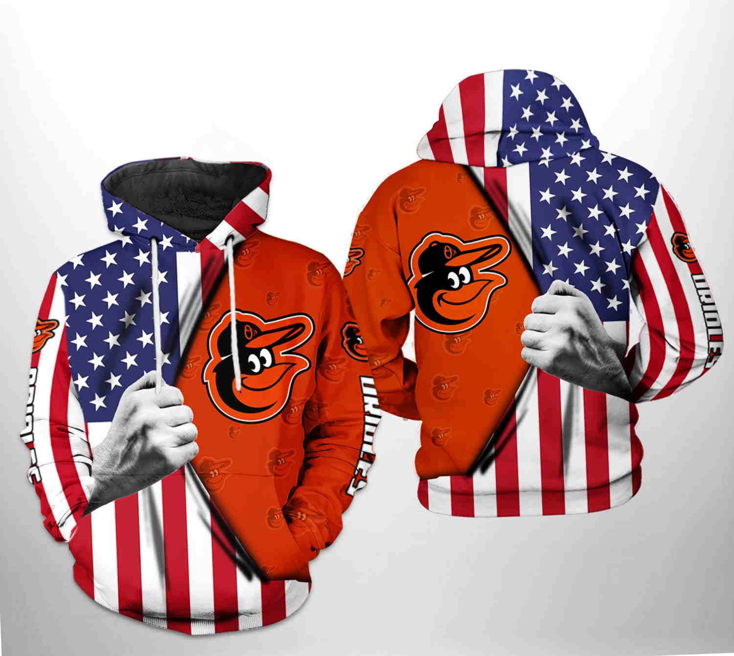 Baltimore Orioles All Over Print US Flag 3D Hoodie