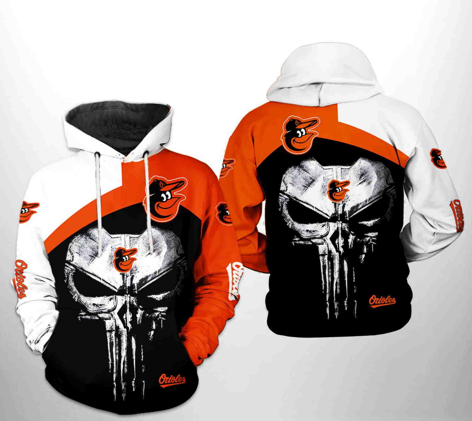 Baltimore Orioles MLB Punisher Skull All Over Print Hoodie