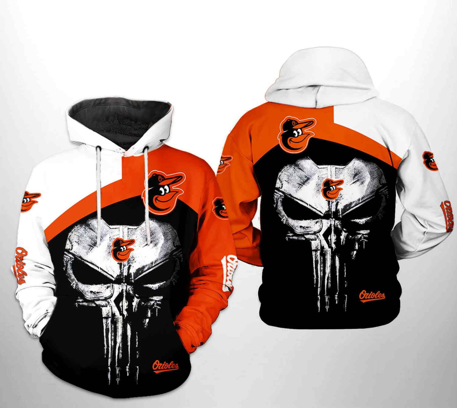 Baltimore Orioles MLB Skull Punisher 3D Hoodie