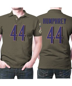 Baltimore Ravens Marlon Humphrey #44 NFL Deion Sanders Salute to Service Retired Player Olive Polo Shirt.