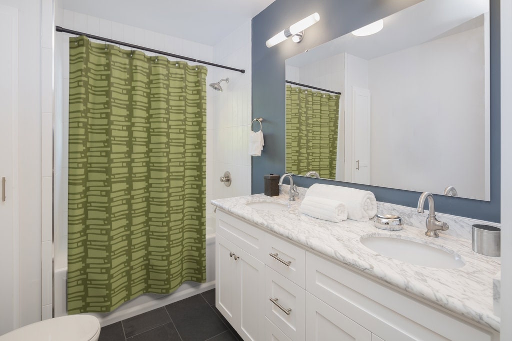 Bamboo Tiki Geometric Shower Curtain - Mid Century Modern Design for Chic Bathroom Decor - Image 2