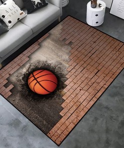Basketball Area Rug for Boys' Room and Living Room Decor - Non-Slip Home Floor Mat with Printed Design