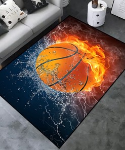 Basketball Court Home Decor Area Rug for Teen Boys' Playroom and Bedroom - Non-Slip Rubber Backing with Printed Design