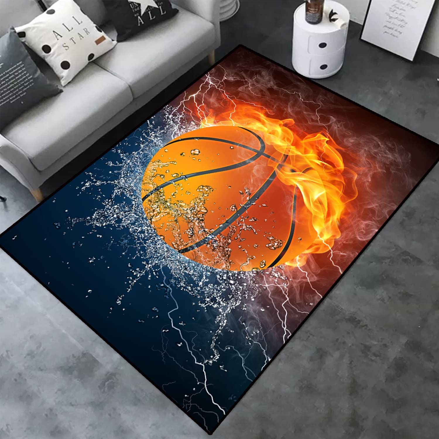 Basketball Court Home Decor Area Rug for Teen Boys' Playroom and Bedroom - Non-Slip Rubber Backing with Printed Design