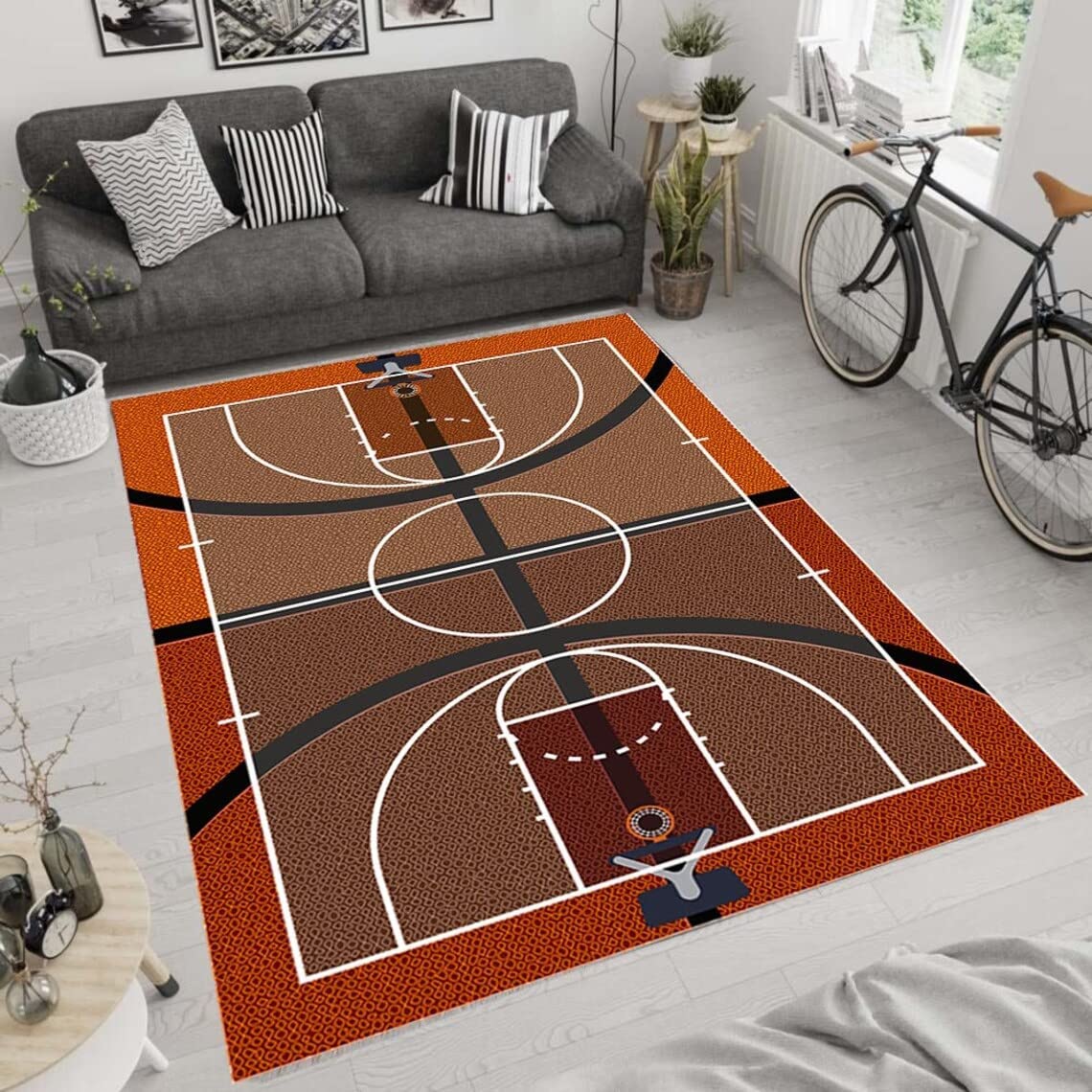 Basketball Court Rug for Boys' Room and Living Room - Sport Rug for Teen Room Decor and Gift for Him