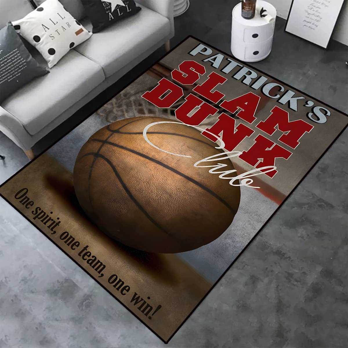 Basketball Court Theme Print Area Rug for Living Room and Bedroom Decor - Non-Slip with Printed Design