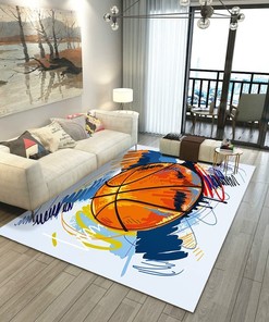 Basketball Painted Pattern Area Rug for Boys' Bedroom and Bathroom Decor - Non-Slip Floor Mat