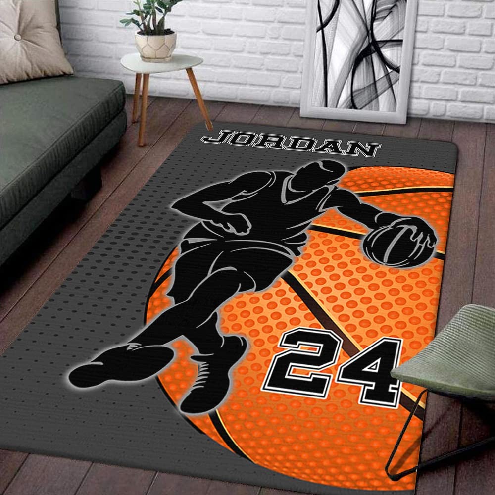 Basketball Player Rug with Personalized Name and Number - Runner Living Room Bedroom Anti-Skid Carpet Floor Mat Rug