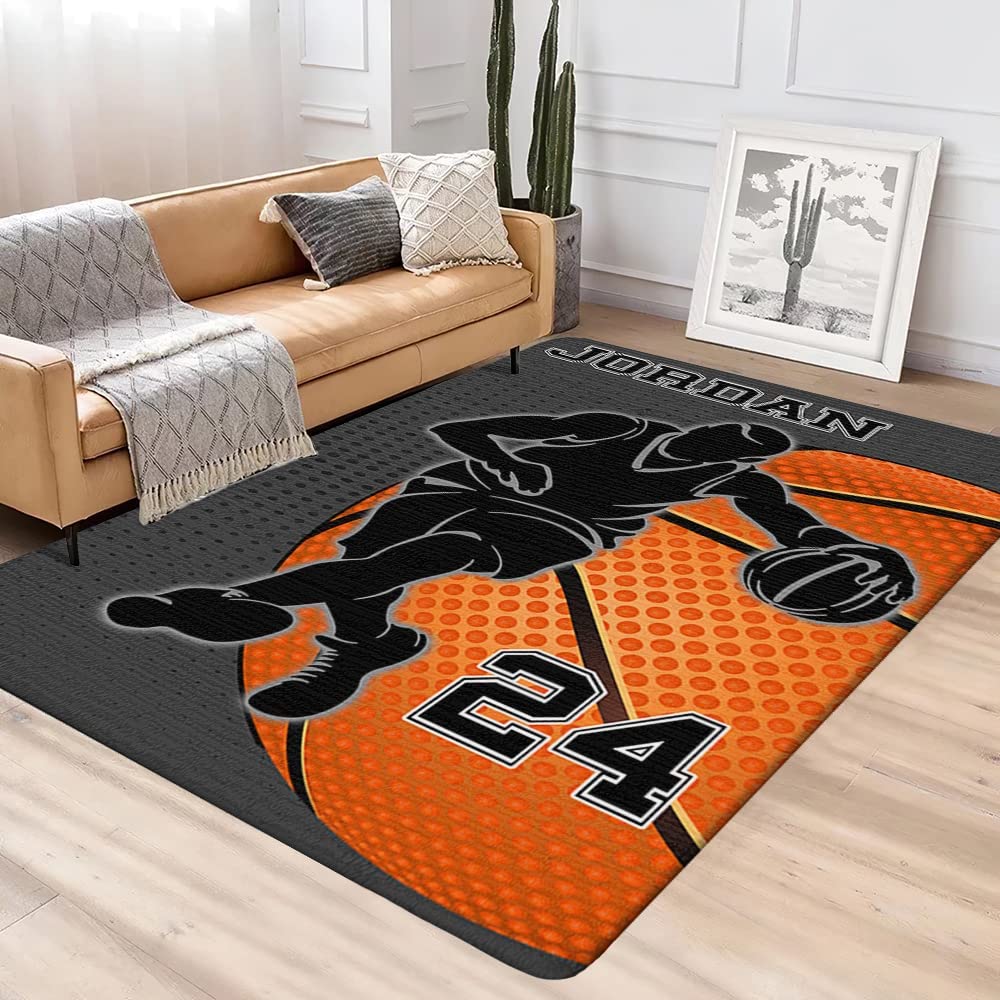 Basketball Player Rug with Personalized Name and Number - Runner Living Room Bedroom Anti-Skid Carpet Floor Mat Rug - Image 2