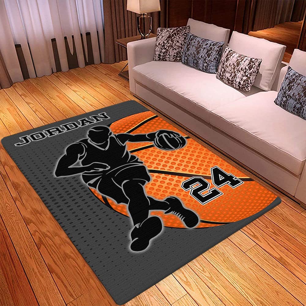 Basketball Player Rug with Personalized Name and Number - Runner Living Room Bedroom Anti-Skid Carpet Floor Mat Rug - Image 3