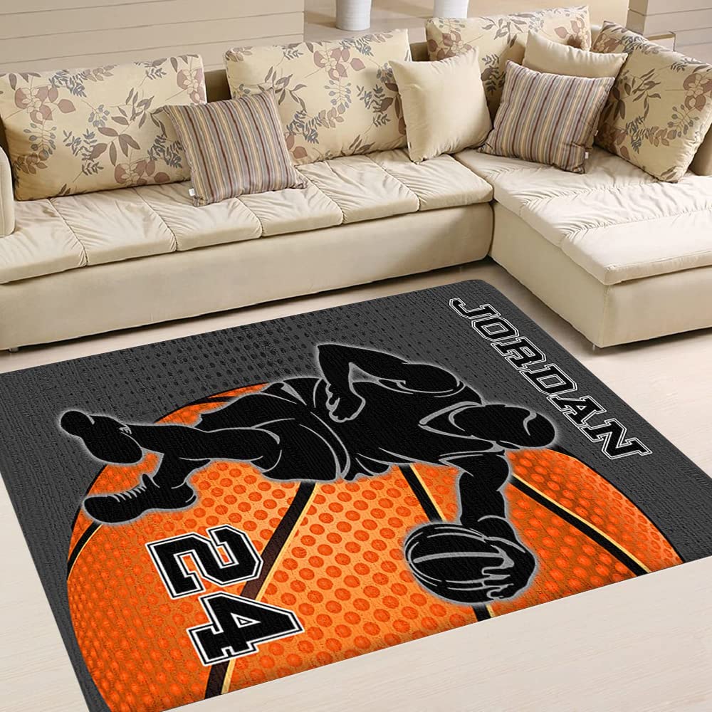 Basketball Player Rug with Personalized Name and Number - Runner Living Room Bedroom Anti-Skid Carpet Floor Mat Rug - Image 4