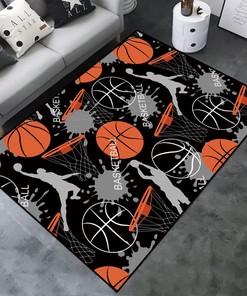 Basketball, Rugby, and Football Dunk Court Theme Print Area Rug for Non-Slip Indoor and Outdoor Decor