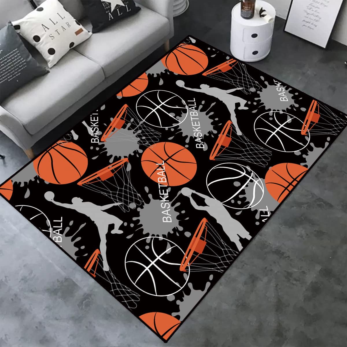 Basketball, Rugby, and Football Dunk Court Theme Print Area Rug for Non-Slip Indoor and Outdoor Decor