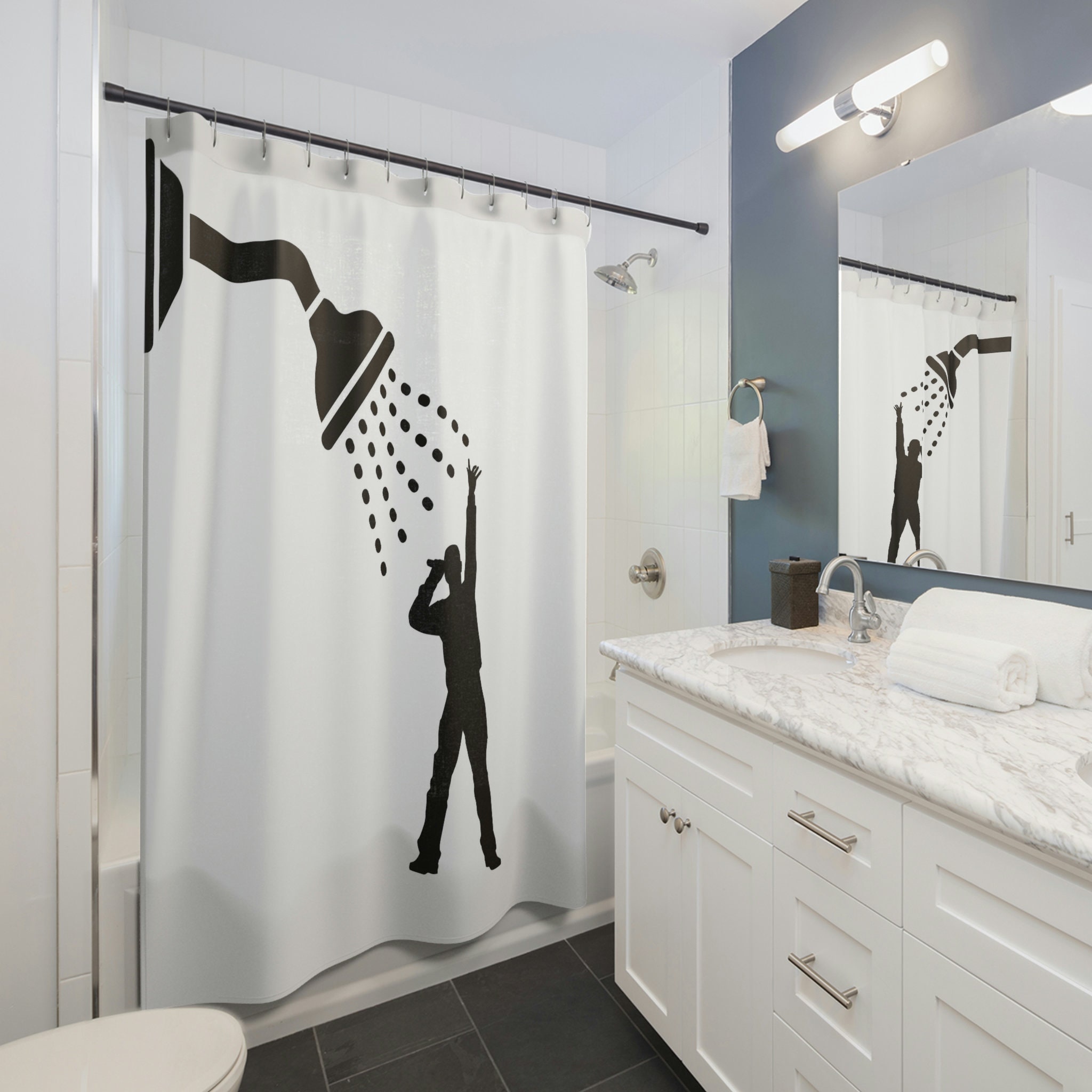 Bathroom Singer Shower Curtain with Funny Design - Housewarming Gift & Funny Bathroom Decor Included