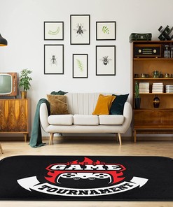 Bayson Game Console Patterned Area Rug for Teen Boy's Playroom - Black and Grey