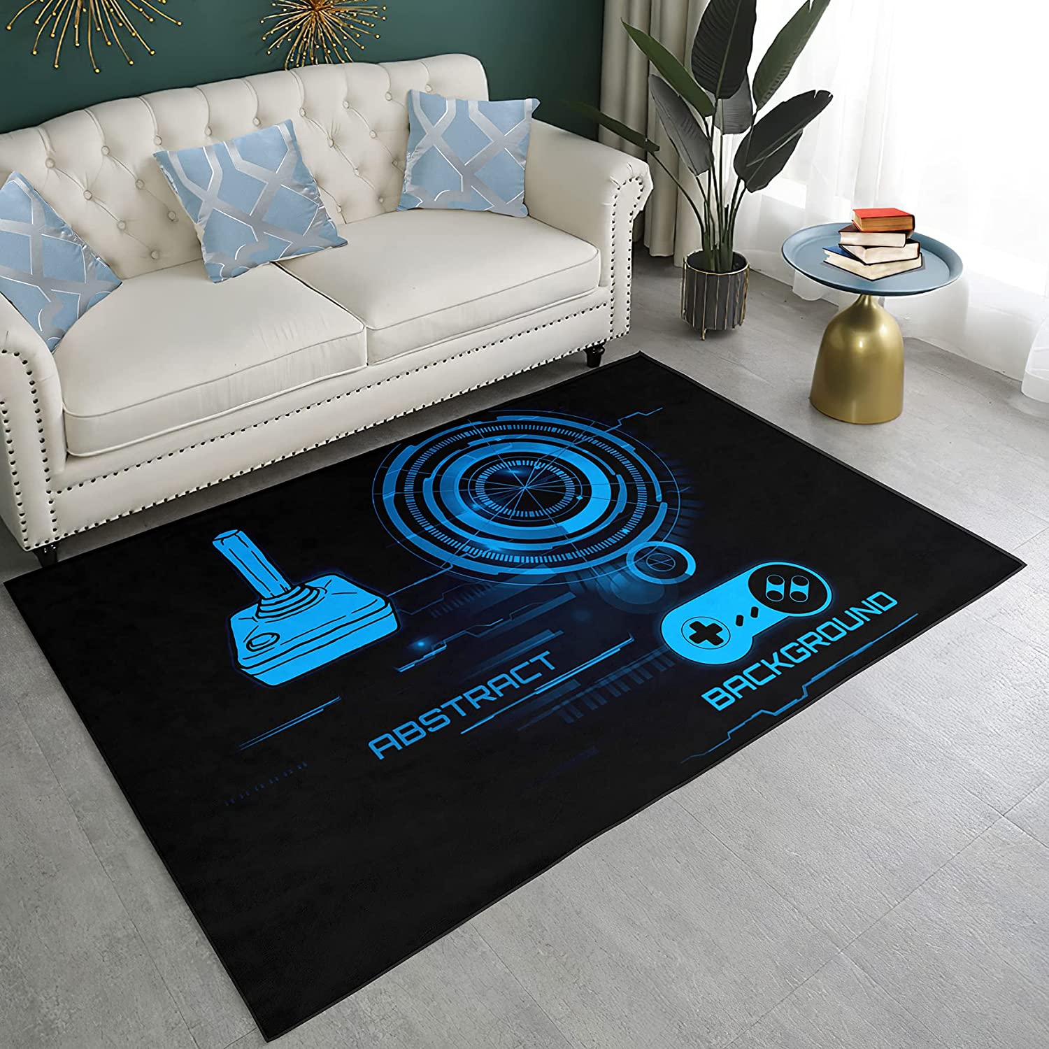 Bayson Game Flame Carpet with Game Console Design - Red and Black Area Rug