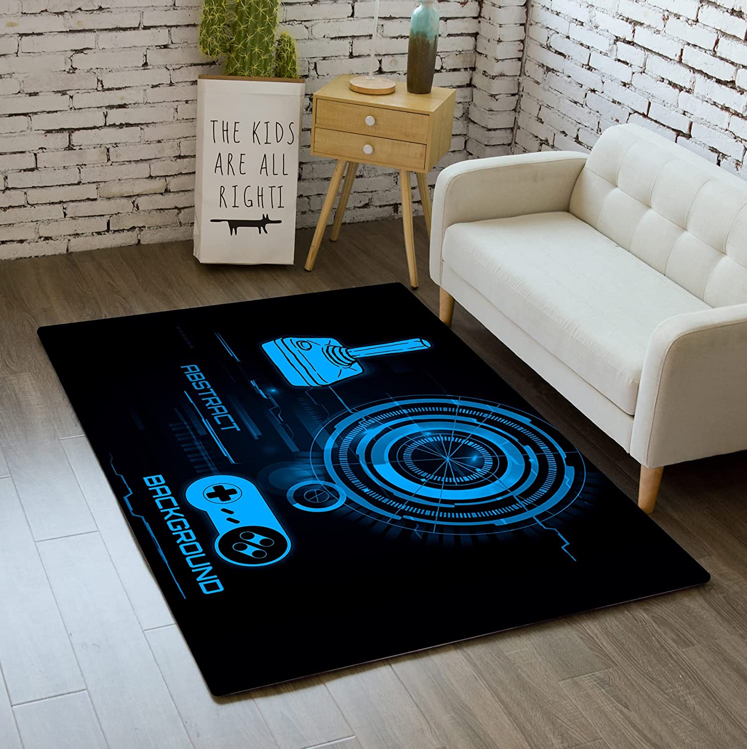 Bayson Game Flame Carpet with Game Console Design - Red and Black Area Rug - Image 2