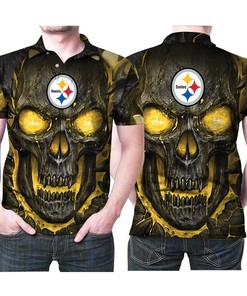 Be A True Fan Of Pittsburgh Steelers With This Skull Hello Darkness My Old Friend Printed 3D All Over Print Polo Shirt