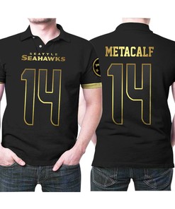 Be Bold with Seattle Seahawks Dk Metcalf 14 NFL American Football Team Black Golden Edition Jersey Style Polo Shirt