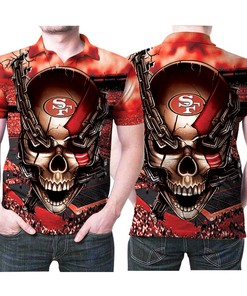 Be bold with the San Francisco 49ers Logo Skull Chain Red Vapor 3D All Over Print Polo Shirt