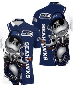 Be the Envy of All with Seattle Seahawks Jack Skellington And Zero 3D All Over Print Polo Shirt