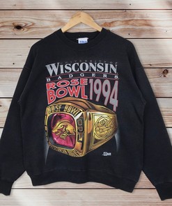 Be the Ultimate Fan with a Vintage 90s Rose Bowl Spell Out Big Logo Wisconsin Badgers Mascot Crewneck Sweatshirt