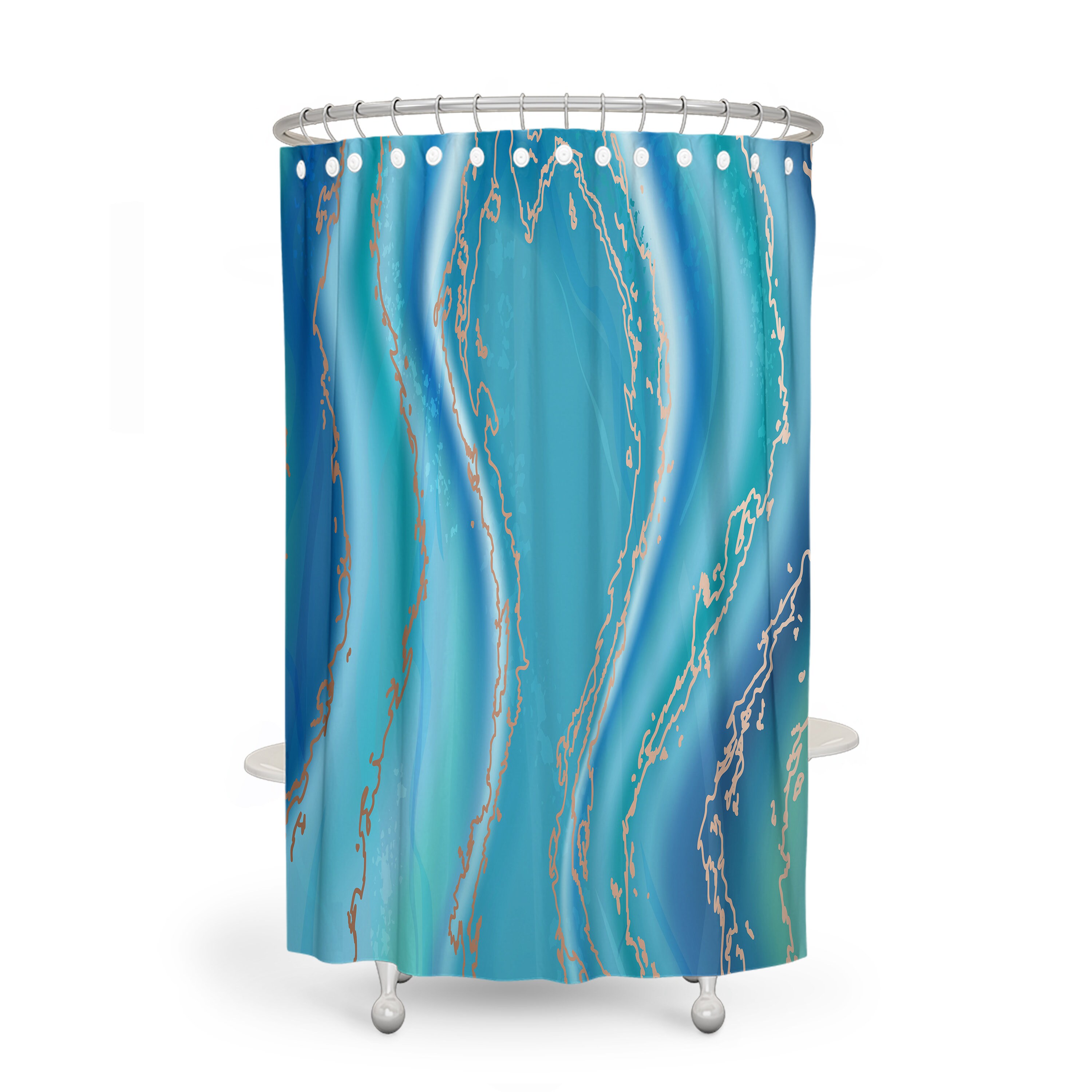 Beach Agate Teal Shower Curtain Set with Beachy Bath Accessories - Image 3