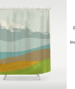 Beach Sea Waves Shower Curtain - Customizable Size - Modern Painting Art Bathroom Decor - Waterproof and Washable