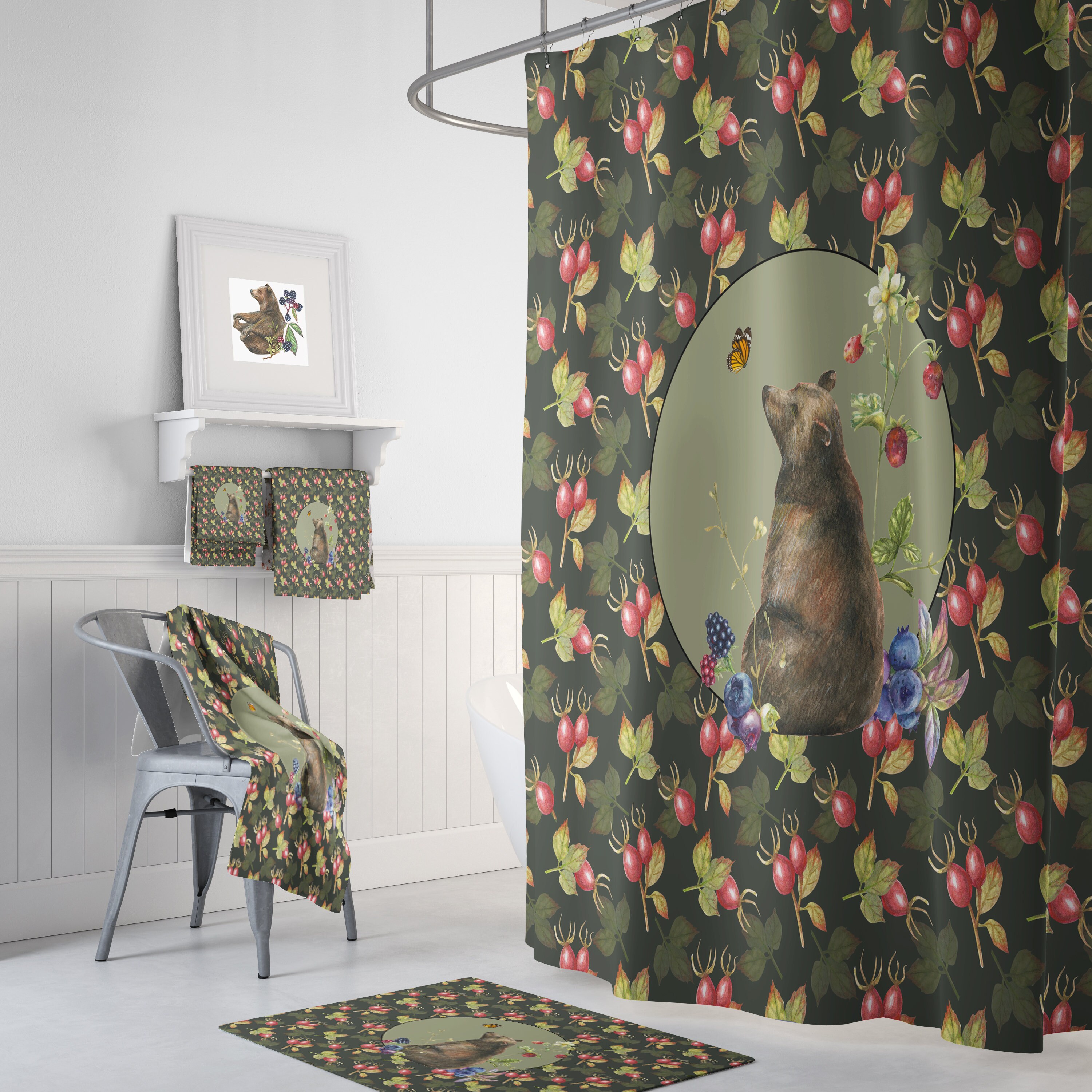 Bear Lodge Shower Curtain Set with Woodland Decor