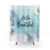 Beautiful Blue Watercolor Shower Curtain with Line Art and Farmhouse Charm