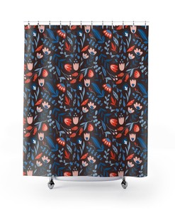 Beautiful Nature Pattern Tile Shower Curtain with Flowers, Seeds, Pods, and Twigs with Keywords Shower Curtain Ideas