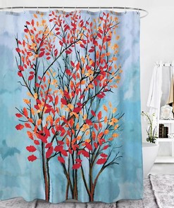 Beautiful Watercolor Autumn Leaves Shower Curtain, Fall Trees and Forest Fabric Bathroom Curtain, Housewarming Gift Idea