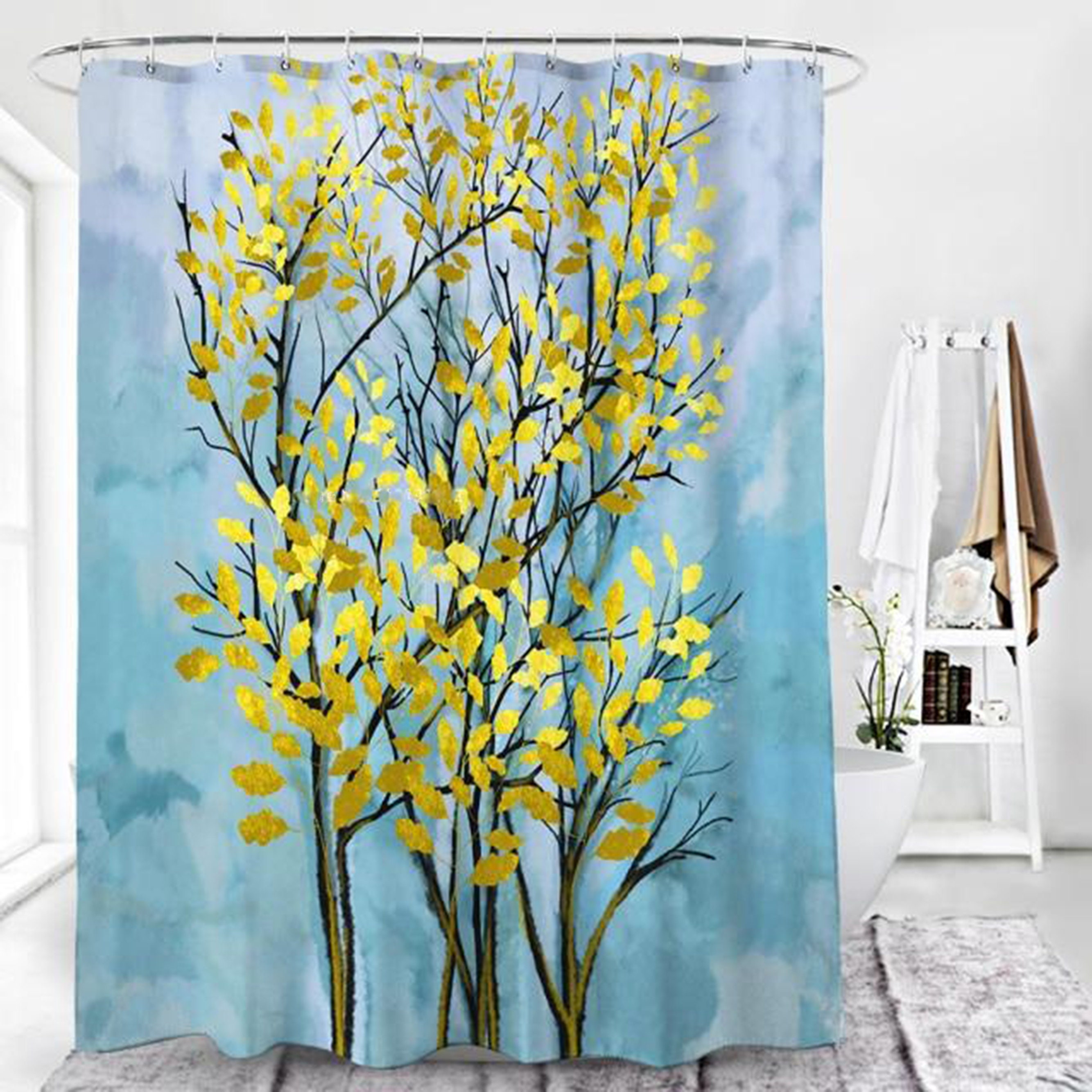 Beautiful Watercolor Autumn Leaves Shower Curtain, Fall Trees and Forest Fabric Bathroom Curtain, Housewarming Gift Idea - Image 3