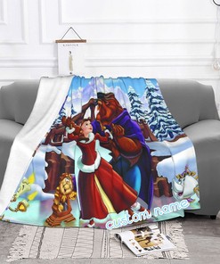 Beauty and the Beast Custom Name Double Layer Blanket, Christmas Gift for Kids and Adults